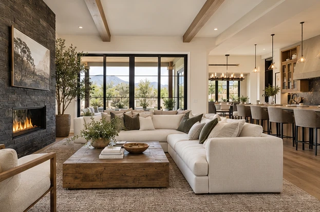 Canyon View House — Living room & kitchen