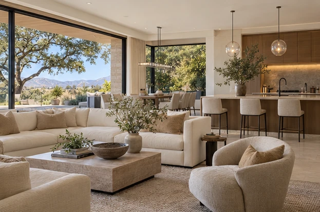 Oak Terrace Residence — Living room & kitchen