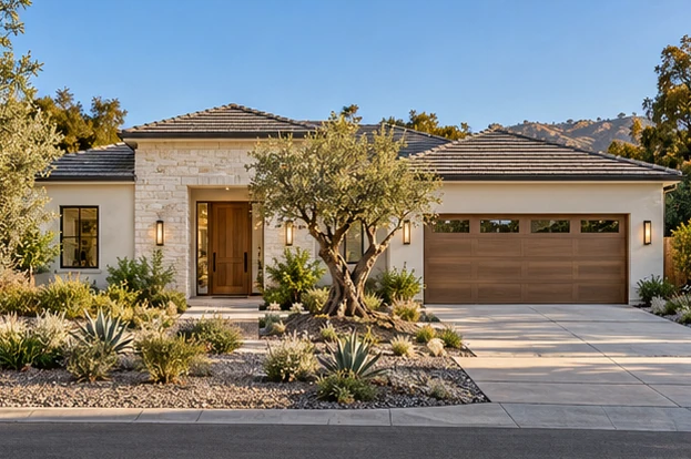 Olive Court Residence — Front exterior & garden